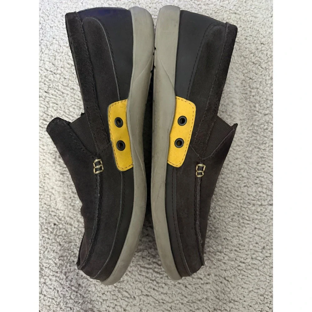 Crocs Mens Suede Slip On Loafers Dark Brown Yellow Casual Comfort Shoes
